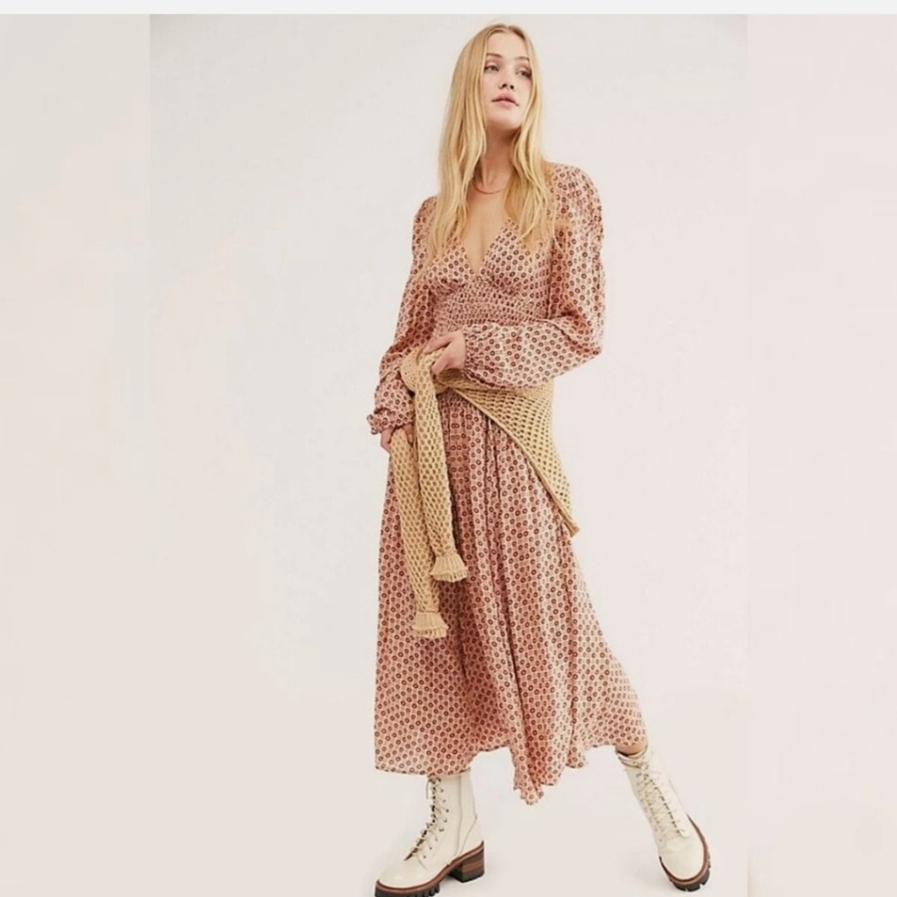 Free People Indigo Child Maxi Dress (Ivory Red Floral, XS)